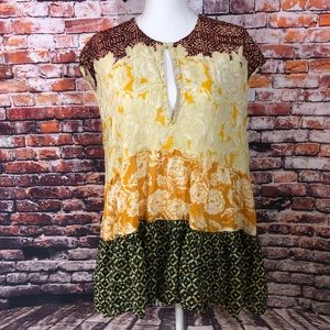 FREE PEOPLE FLOWY TOP SZ L-YELLOW,RUST & GREENS